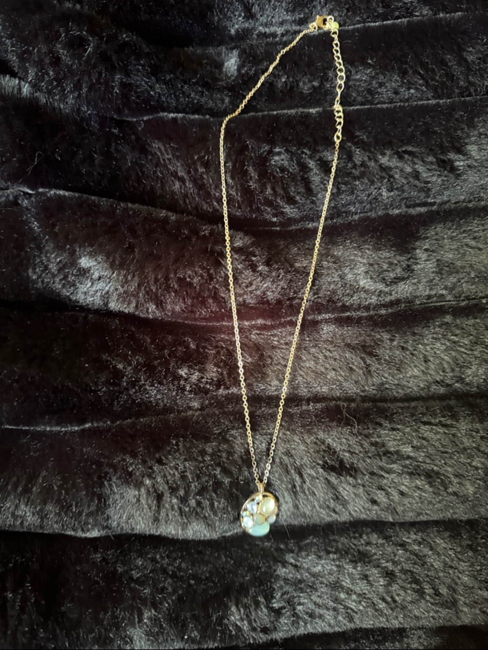 Source Unknown Gold Floral Pendant Necklace with Blue Accents